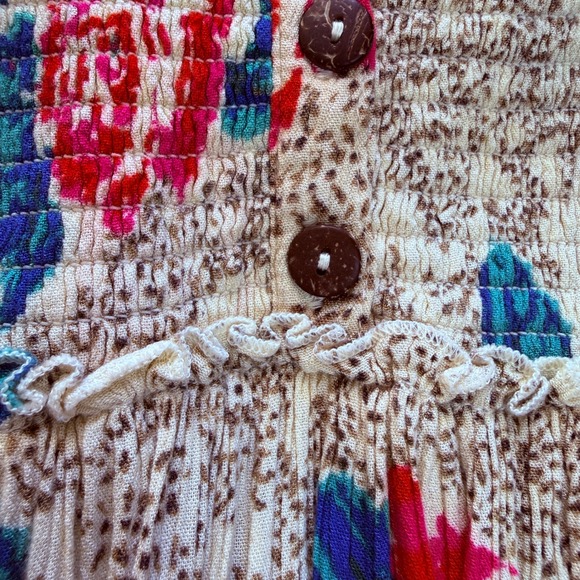 Free People Floral Boho Smocked Mini Dress Balloon Sleeve Size L Whimsical Retro - Picture 6 of 13